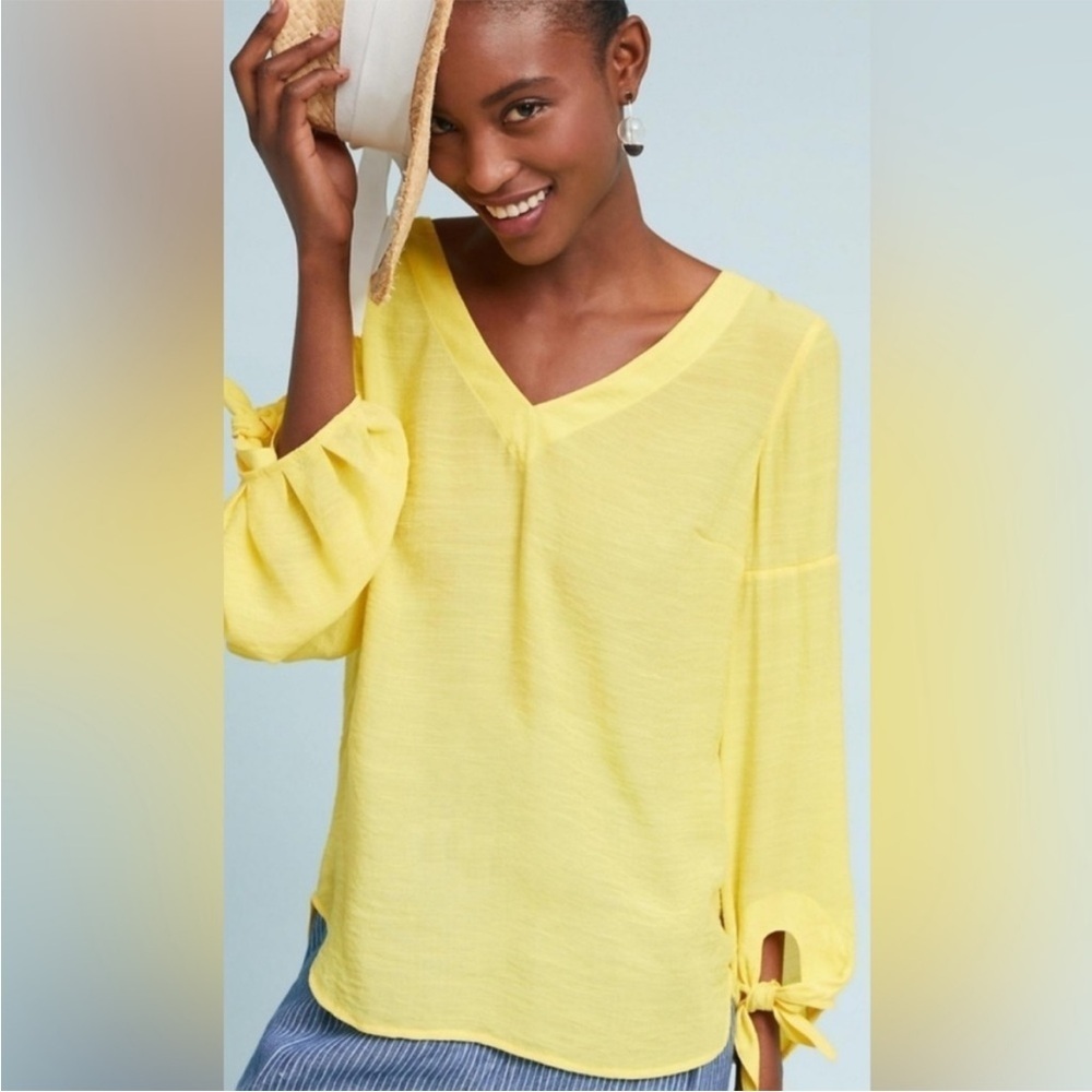 Maeve by Anthropologie Verona Yellow Tie Sleeve Top size XL